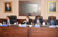 DUBAI, UNITED ARAB EMIRATES - FEBRUARY 04: L-R: Vikram Limaye of India, Giles Clarke of England, Thilanga Sumathipala of Sri Lanka and Tavengwa Mukuhlani of Zimbabwe attend ICC Board Meeting on February 4, 2017 in Dubai, United Arab Emirates. (Photo by Tom Dulat/Getty Images)